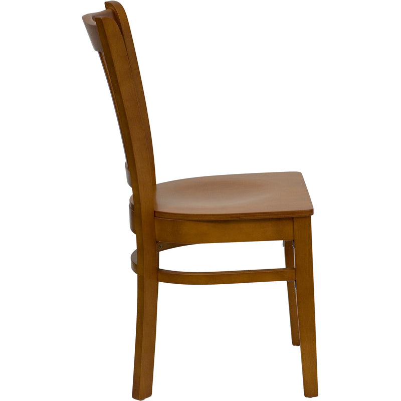 SINGLEWAVE Series Vertical Slat Back Cherry Wood Restaurant Chair