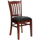 SINGLEWAVE Series Vertical Slat Back Mahogany Wood Restaurant Chair - Black Vinyl Seat