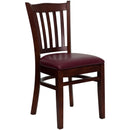 SINGLEWAVE Series Vertical Slat Back Mahogany Wood Restaurant Chair - Burgundy Vinyl Seat