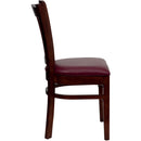 SINGLEWAVE Series Vertical Slat Back Mahogany Wood Restaurant Chair - Burgundy Vinyl Seat