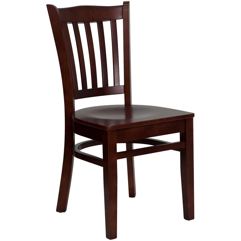 SINGLEWAVE Series Vertical Slat Back Mahogany Wood Restaurant Chair