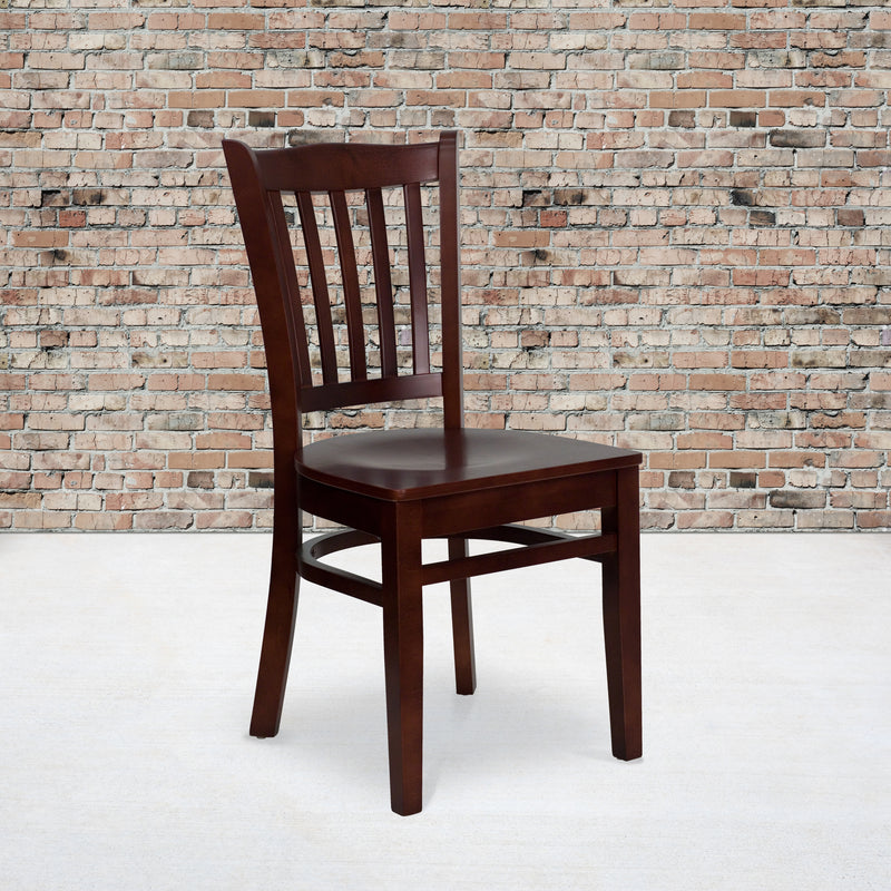 SINGLEWAVE Series Vertical Slat Back Mahogany Wood Restaurant Chair