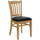 SINGLEWAVE Series Vertical Slat Back Natural Wood Restaurant Chair - Black Vinyl Seat
