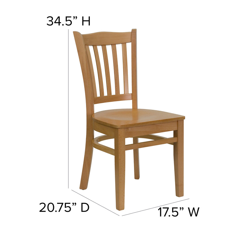 SINGLEWAVE Series Vertical Slat Back Natural Wood Restaurant Chair