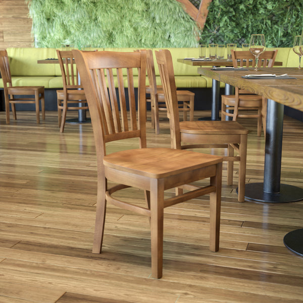 SINGLEWAVE Series Vertical Slat Back Natural Wood Restaurant Chair