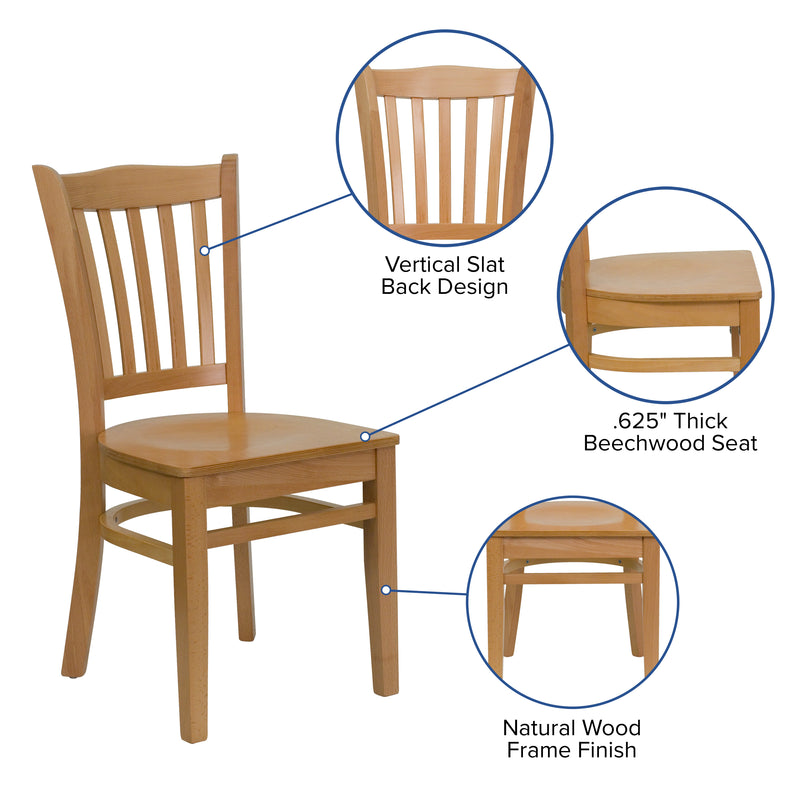 SINGLEWAVE Series Vertical Slat Back Natural Wood Restaurant Chair