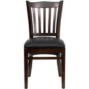 SINGLEWAVE Series Vertical Slat Back Walnut Wood Restaurant Chair - Black Vinyl Seat