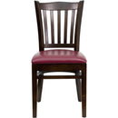 SINGLEWAVE Series Vertical Slat Back Walnut Wood Restaurant Chair - Burgundy Vinyl Seat
