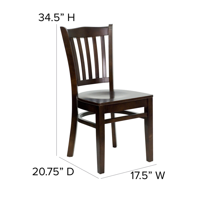 SINGLEWAVE Series Vertical Slat Back Walnut Wood Restaurant Chair