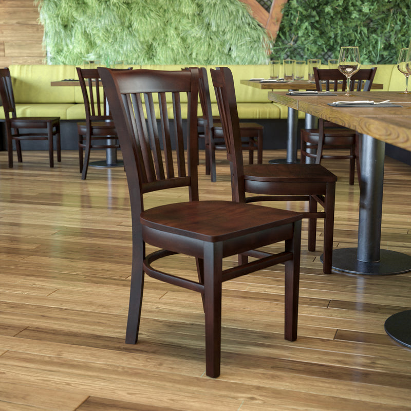 SINGLEWAVE Series Vertical Slat Back Walnut Wood Restaurant Chair