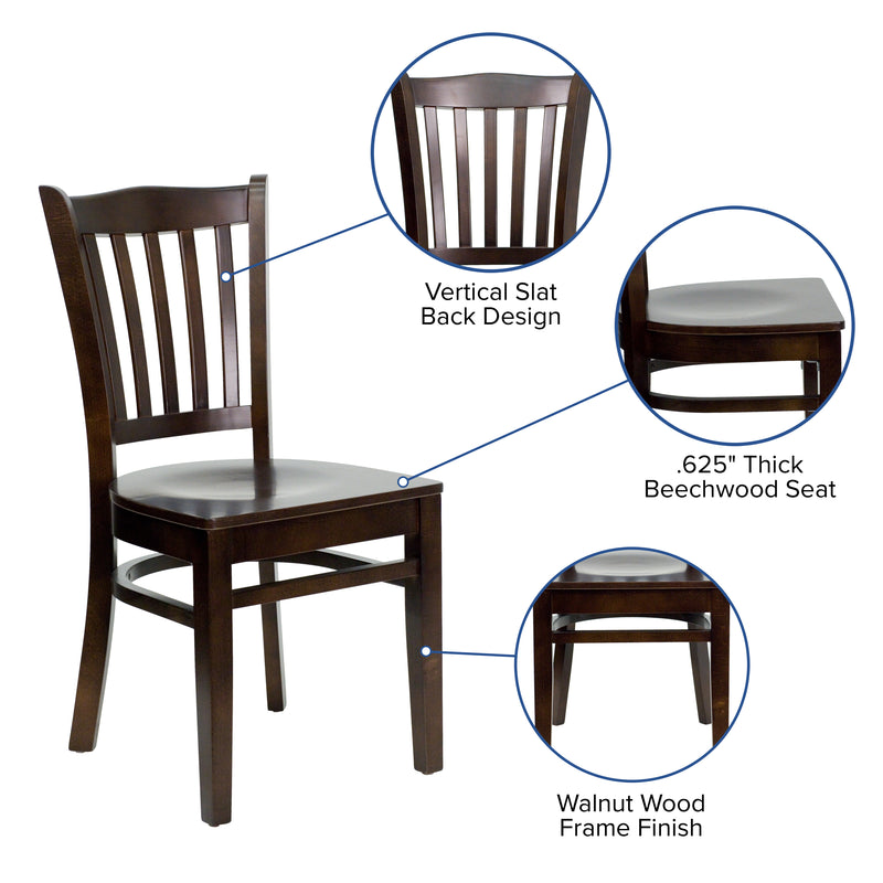 SINGLEWAVE Series Vertical Slat Back Walnut Wood Restaurant Chair