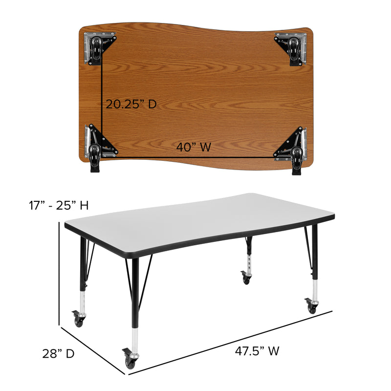 Mobile 76" Oval Wave Flexible Laminate Activity Table Set with 12" Student Stack Chairs, Grey/Black