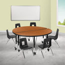 Mobile 47.5" Circle Wave Flexible Laminate Activity Table Set with 12" Student Stack Chairs, Oak/Black