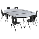 Mobile 86" Oval Wave Flexible Laminate Activity Table Set with 14" Student Stack Chairs, Grey/Black