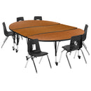 Mobile 86" Oval Wave Flexible Laminate Activity Table Set with 14" Student Stack Chairs, Oak/Black