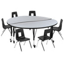 Mobile 60" Circle Wave Flexible Laminate Activity Table Set with 14" Student Stack Chairs, Grey/Black