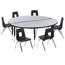 60" Circle Wave Flexible Laminate Activity Table Set with 14" Student Stack Chairs, Grey/Black