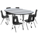 Mobile 76" Oval Wave Flexible Laminate Activity Table Set with 16" Student Stack Chairs, Grey/Black