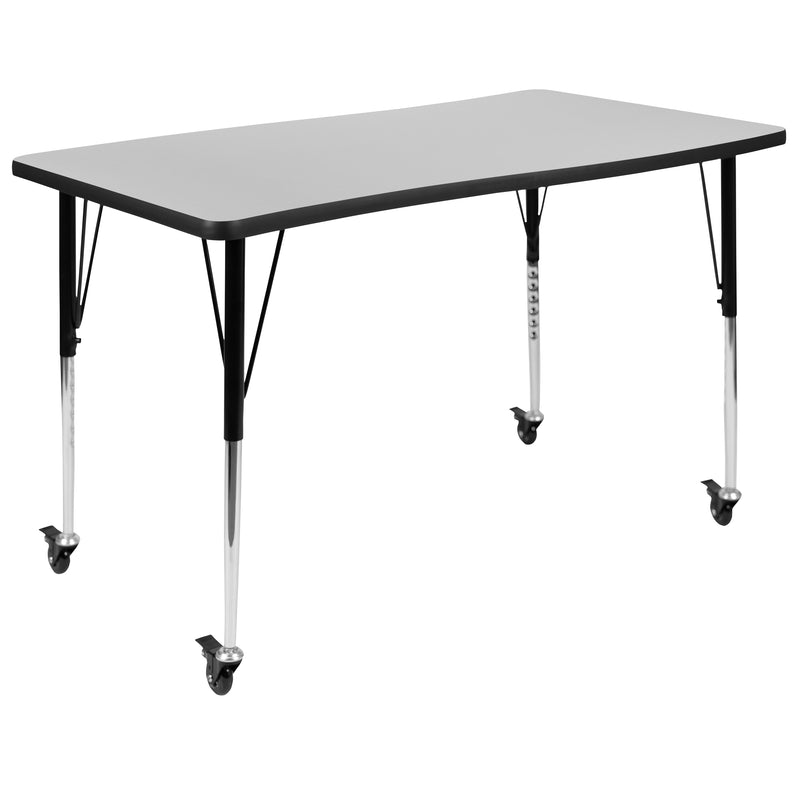 Mobile 76" Oval Wave Flexible Laminate Activity Table Set with 16" Student Stack Chairs, Grey/Black