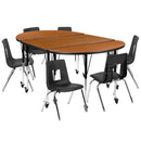 Mobile 76" Oval Wave Flexible Laminate Activity Table Set with 16" Student Stack Chairs, Oak/Black