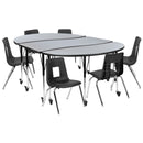 Mobile 86" Oval Wave Flexible Laminate Activity Table Set with 16" Student Stack Chairs, Grey/Black