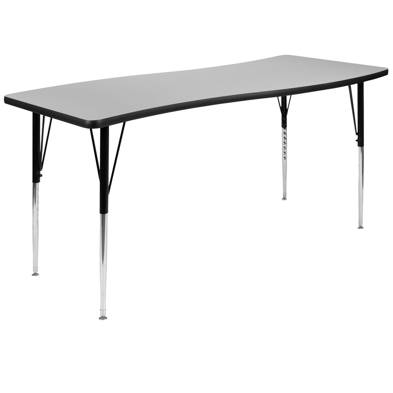 86" Oval Wave Flexible Laminate Activity Table Set with 16" Student Stack Chairs, Grey/Black