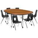 Mobile 86" Oval Wave Flexible Laminate Activity Table Set with 16" Student Stack Chairs, Oak/Black