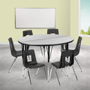 47.5" Circle Wave Flexible Laminate Activity Table Set with 16" Student Stack Chairs, Grey/Black