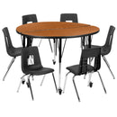 Mobile 47.5" Circle Wave Flexible Laminate Activity Table Set with 16" Student Stack Chairs, Oak/Black