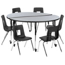 Mobile 60" Circle Wave Flexible Laminate Activity Table Set with 16" Student Stack Chairs, Grey/Black