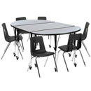 Mobile 76" Oval Wave Flexible Laminate Activity Table Set with 18" Student Stack Chairs, Grey/Black