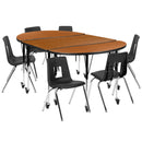 Mobile 76" Oval Wave Flexible Laminate Activity Table Set with 18" Student Stack Chairs, Oak/Black