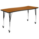 Mobile 86" Oval Wave Flexible Laminate Activity Table Set with 18" Student Stack Chairs, Oak/Black