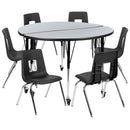 Mobile 47.5" Circle Wave Flexible Laminate Activity Table Set with 18" Student Stack Chairs, Grey/Black