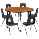 Mobile 47.5" Circle Wave Flexible Laminate Activity Table Set with 18" Student Stack Chairs, Oak/Black