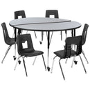 Mobile 60" Circle Wave Flexible Laminate Activity Table Set with 18" Student Stack Chairs, Grey/Black