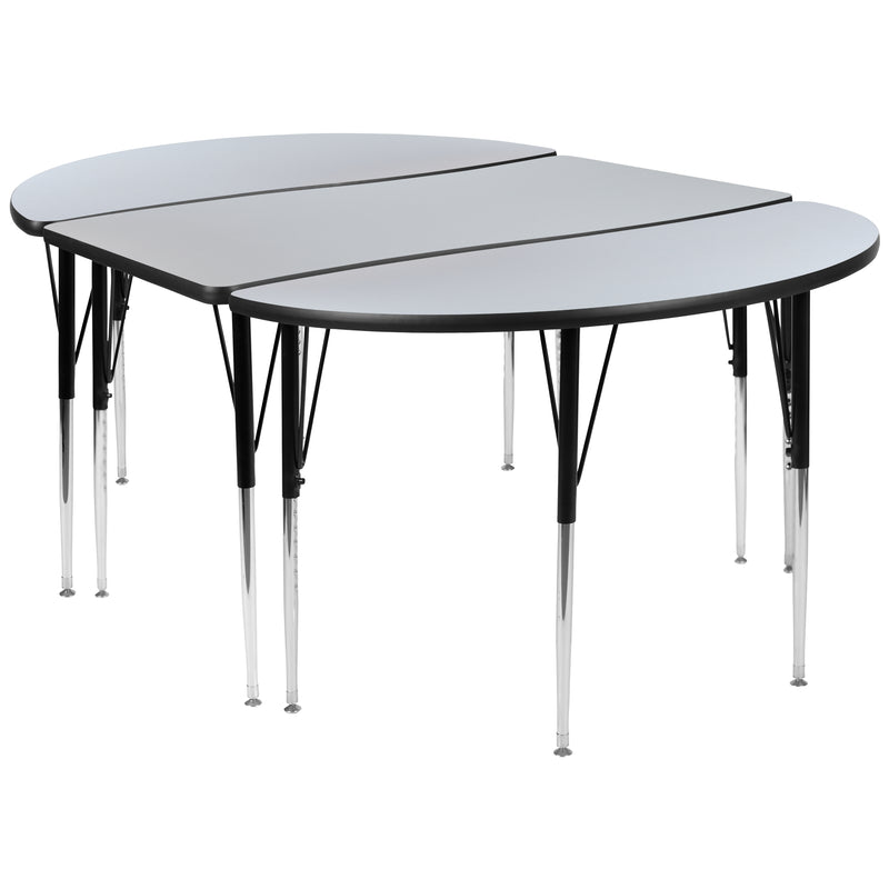 3 Piece 76" Oval Wave Flexible Grey Thermal Laminate Activity Table Set - Standard Height Adjustable Legs