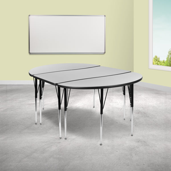 3 Piece 76" Oval Wave Flexible Grey Thermal Laminate Activity Table Set - Standard Height Adjustable Legs