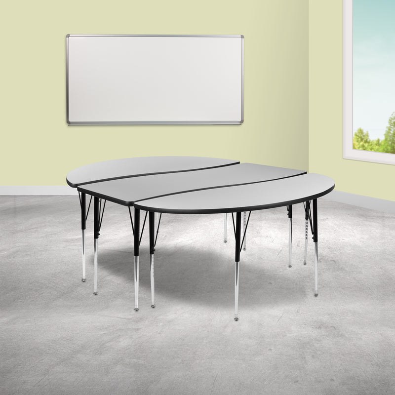 3 Piece 86" Oval Wave Flexible Grey Thermal Laminate Activity Table Set - Standard Height Adjustable Legs