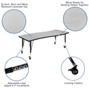 3 Piece Mobile 86" Oval Wave Flexible Grey Thermal Laminate Activity Table Set - Height Adjustable Short Legs
