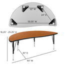 3 Piece 86" Oval Wave Flexible Oak Thermal Laminate Activity Table Set - Height Adjustable Short Legs