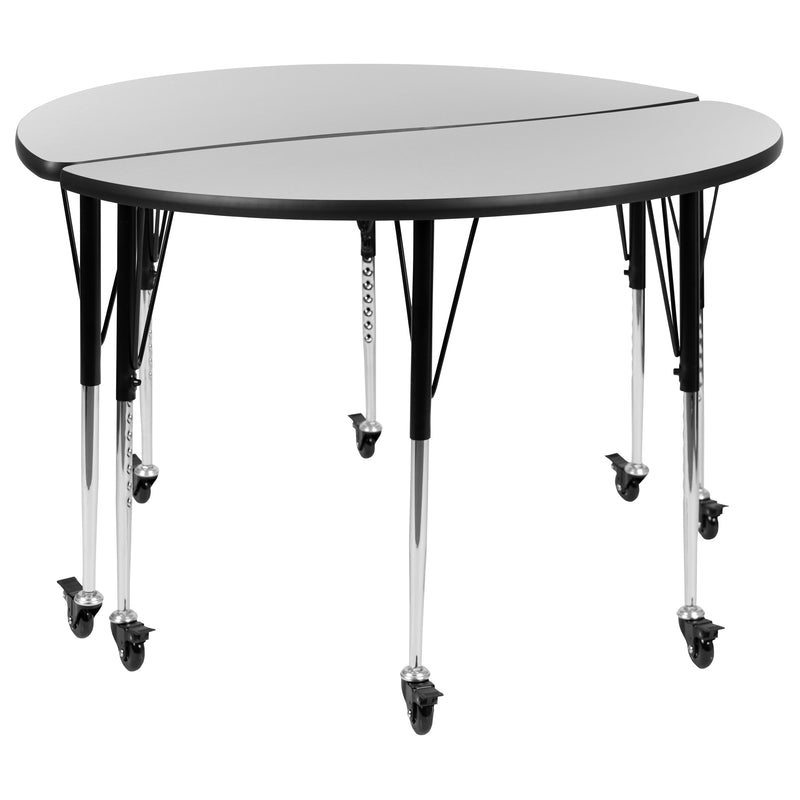 2 Piece Mobile 47.5" Circle Wave Flexible Grey Thermal Laminate Adjustable Activity Table Set