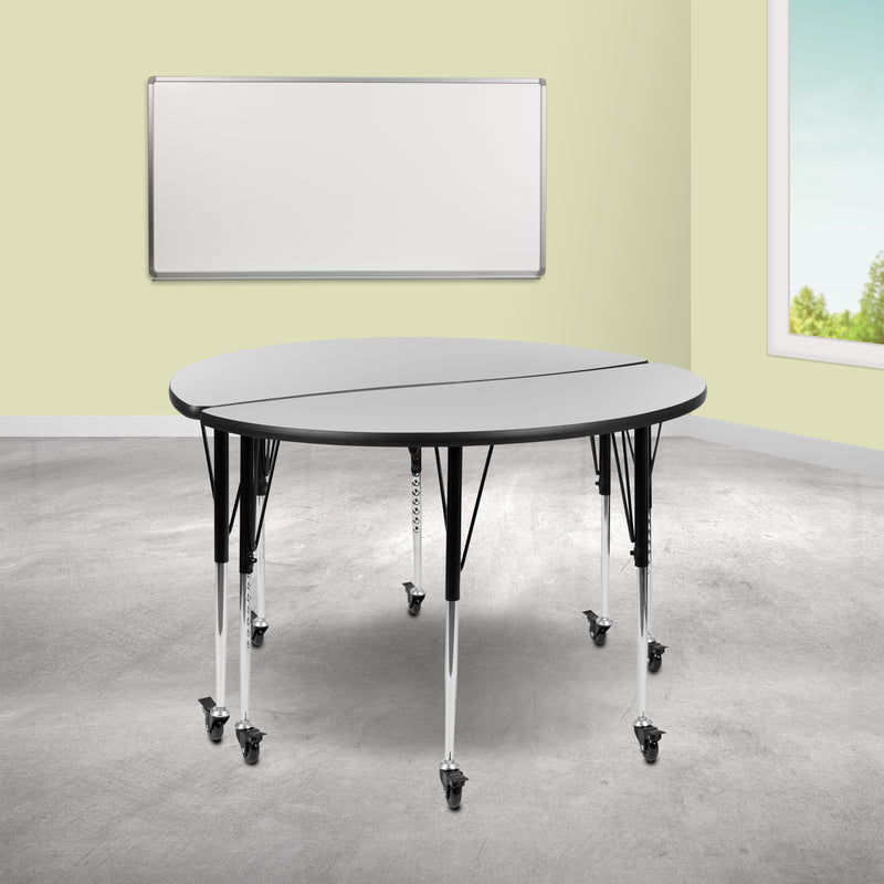 2 Piece Mobile 47.5" Circle Wave Flexible Grey Thermal Laminate Adjustable Activity Table Set