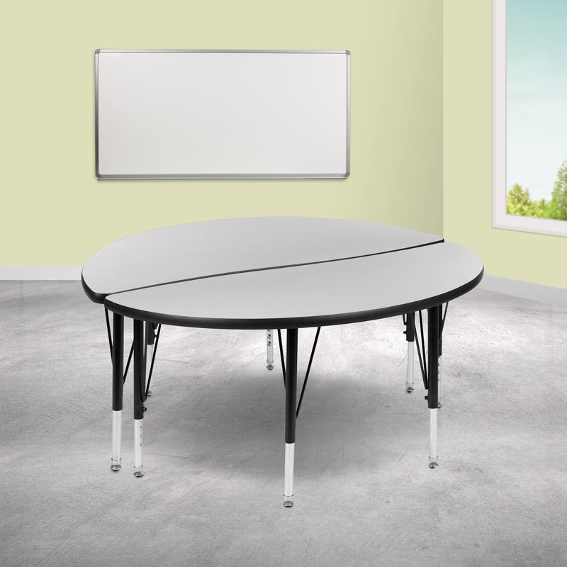 2 Piece 47.5" Circle Wave Flexible Grey Thermal Laminate Activity Table Set - Height Adjustable Short Legs