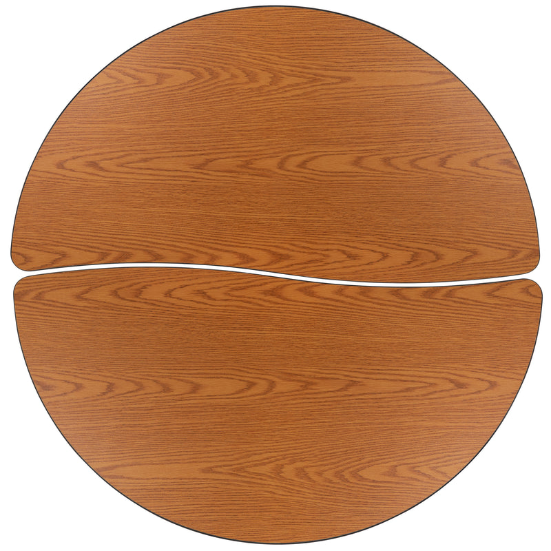 2 Piece Mobile 47.5" Circle Wave Flexible Oak Thermal Laminate Adjustable Activity Table Set