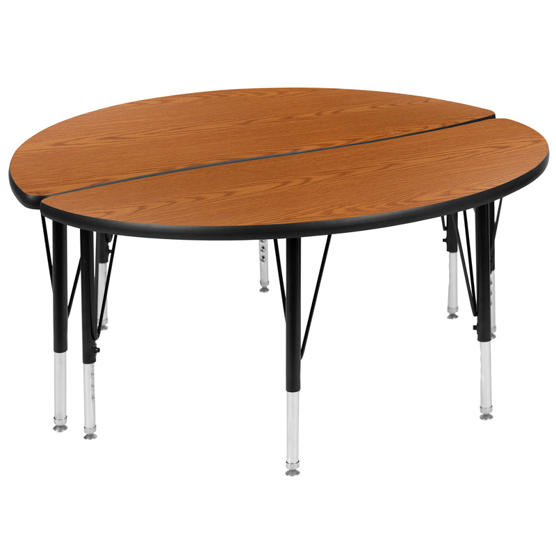 2 Piece 47.5" Circle Wave Flexible Oak Thermal Laminate Activity Table Set - Height Adjustable Short Legs