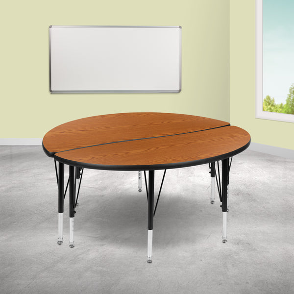 2 Piece 47.5" Circle Wave Flexible Oak Thermal Laminate Activity Table Set - Height Adjustable Short Legs