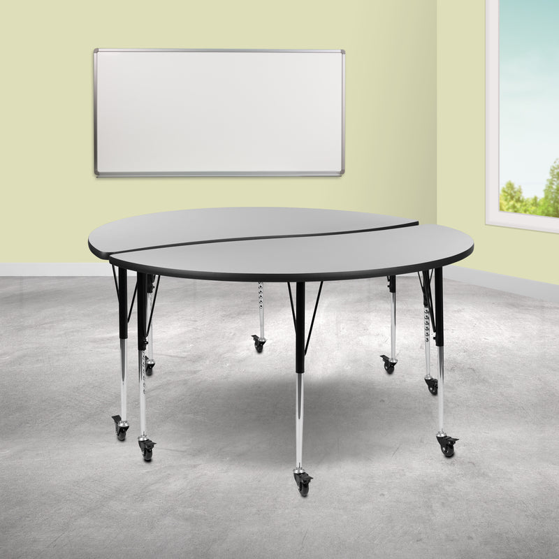 2 Piece Mobile 60" Circle Wave Flexible Grey Thermal Laminate Adjustable Activity Table Set