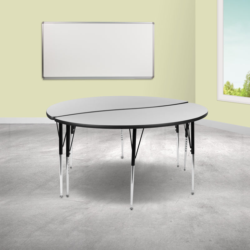 2 Piece 60" Circle Wave Flexible Grey Thermal Laminate Activity Table Set - Standard Height Adjustable Legs