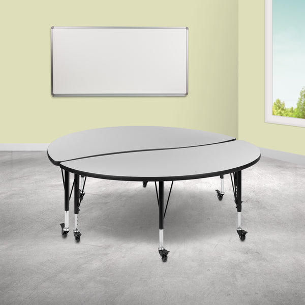 2 Piece Mobile 60" Circle Wave Flexible Grey Thermal Laminate Kids Adjustable Activity Table Set